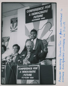 Archbishop Tutu at a press conference to announce the Committee for a Democratic Future