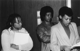 Winnie Mandela and her daughters after they visited Nelson Mandela in prison