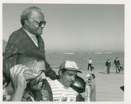 Archbishop Tutu with beach protestors.