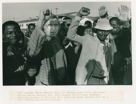 Willie Hoss addresses striking workers at Mercedes Benz, East London.