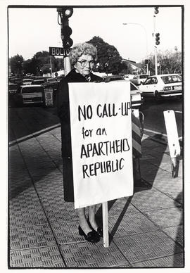 "No call-up for an apartheid republic" - Mrs. Jean Sinclair, founder member of Black Sa...