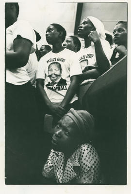 Unidentified demonstration, with women wearing 'Msizi Dube' T-shirts