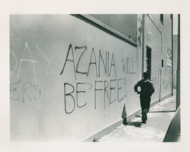 Political slogan graffiti on a wall on a Cape Town street