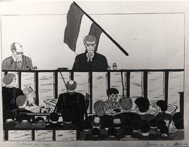 Drawing of the courtroom scene during the trial of the 'Upington 25', done by one of the accused,...