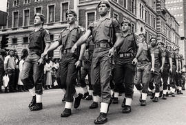 Members of the Citizen's Defence Force march through the streets of Johannesburg to celebrate 75 ...