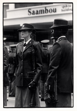 Black and white women policemen at the South African Police (SAP) 75th anniversary parade
