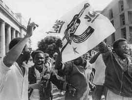 Wits University students protest against the whites-only elections, the State of Emergency and po...