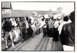 Youth chant outside YMCA-hall in Mamelodi at event organised by the Mamelodi Youth Organisation