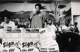 Progressive lawyer Victoria Mxenge (killed in August 1985) speaks at an UDF rally in Durban