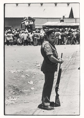 Police at a community protest against evictions to KwaNdebele