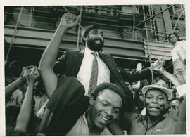 Prakash Diar hoisted aloft after a reprieve was granted for the "Sharpeville Six"
