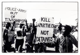 "Kill apartheid not detainees" and other slogans at the mass funeral of Andries Raditsela