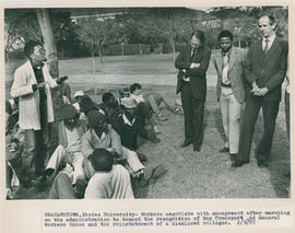 Workers negotiating for recognition of the TGWU at Rhodes University