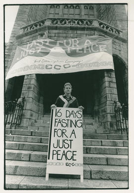 Dr. Ivan Toms outside St. George's Cathedral in Cape Town during his protest 'Fast for a just peace'