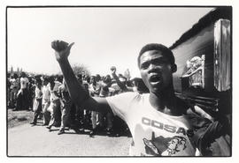 COSAS activist in front of the crowd at the funeral of COSAS organiser Bongani Khumalo, killed in...