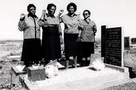 Albertina Sisulu and other FEDTRAW leaders at the grave of Hector Pieterson, first victim of the ...
