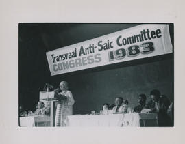 Helen Joseph addresses the meeting of the South African Indian Congress (SAIC)