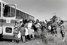 Braklaagte people going back on to the bus after being stopped at a roadblock by Bophuthatswana p...