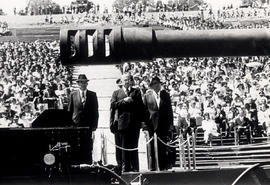 South African president P.W. Botha at a military parade in Pretoria