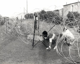 Kwazakhele residents in Port Elizabeth crawl under the barbed wire fence separating them from New...