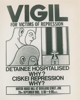 South African resistance posters: Vigil for victims of repression