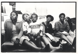 Women, driven from Hambanathi, near Durban, by members of Inkatha, meeting the Crisis Committee a...