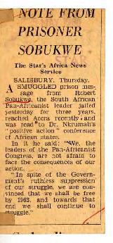 The Star's Africa News Service: Note from prisoner Sobukwe