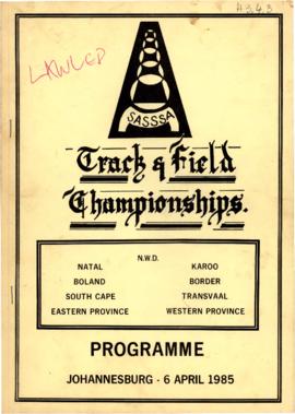 Programme of SASSSA Track and Field Championships, 6 April 1985