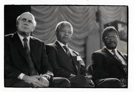 F.W. de Klerk, Nelson Mandela and Mangosuthu Buthelezi at the National Peace Accord, Johannesburg