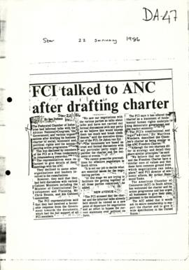 Press Cutting, The Star, (22/1/1986) FCI talked to ANC after drafting charter
