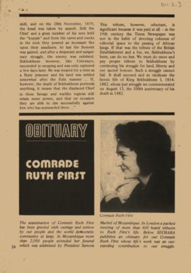 Obituary for Comrade Ruth First, Sechaba