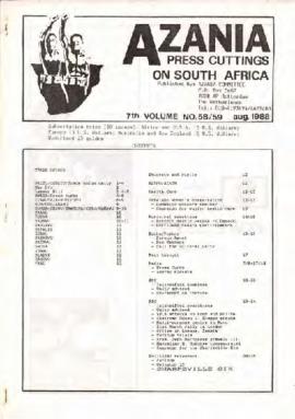Azania Committee: Azania Press Cuttings 7th Volume No 58/59 August 1988