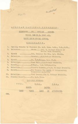 African National Congress, World War No.2, 1940 - 1945. Bantu Men's Social Centre Programme