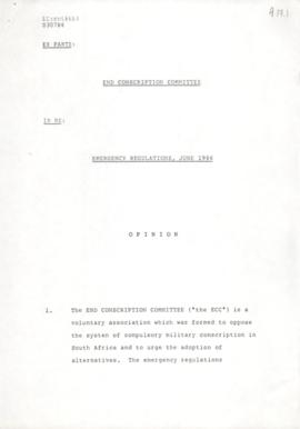 Opinion re June 1986 Emergency Regulations
