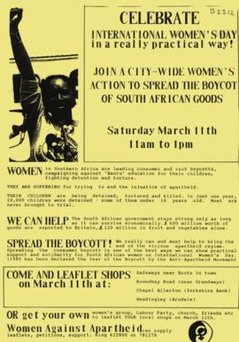 Pamphlet issued by Leeds Women Against Apartheid