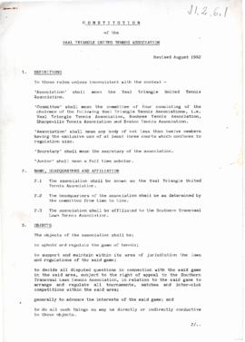 Constitution of the Vaal Triangle United Tennis Association, 1992