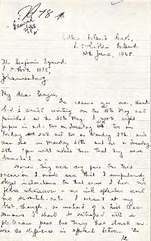 Robert Sobukwe: Letter to B Pogrund from Robben Island Gaol