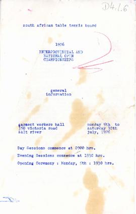 Inter-Provincial and National Open Championships, 5-10 July 1976