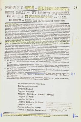 Leaflet calling for mass rally for Dr Neil Aggett on the the 13 February 1982