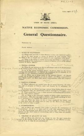 General Questionnaire, 2 versions with notes