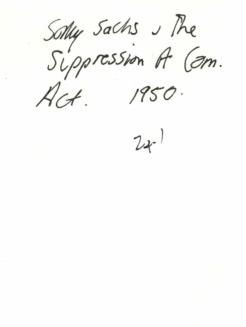 Notification of Solly Sachs' suppression in terms of the Act