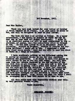 Benjamin Pogrund: Letter to Mrs Taylor