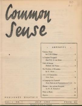 Common Sense - A Magazine to promote goodwill, Volume 1, Number 1