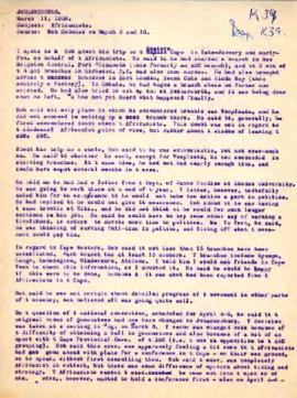 Benjamin Pogrund: Typed notes; Subject: Africanists, Source: Robert Sobukwe, March 9 and 10