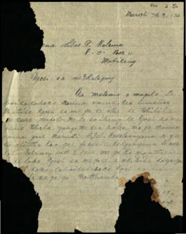 Letter addressed "Silas Molema"