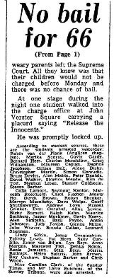'No bail for 66', newspaper clip