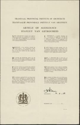 Articles of Allegiance of the Transvaal Provincial Institute of Architects