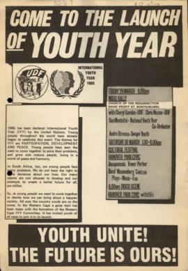 "Come to the Youth Year Launch" UDF pamphlet