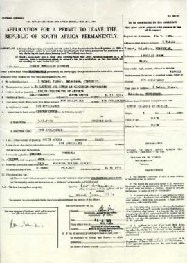 Robert Sobukwe: Application for a Permit to Leave the Republic of South Africa Permanently