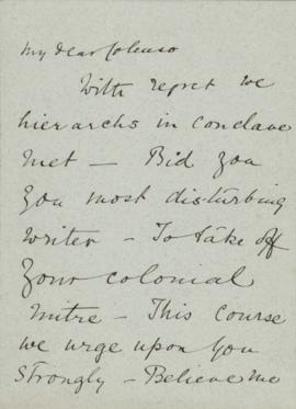 Correspondence in rhyme with Archbishop C. T. Longley in which Longley urges him "To resign ...